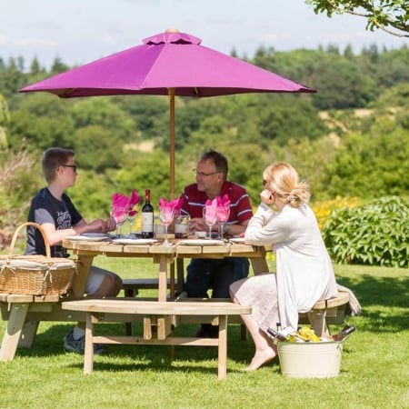 8 Seater Round Wooden Garden Picnic Table 1
