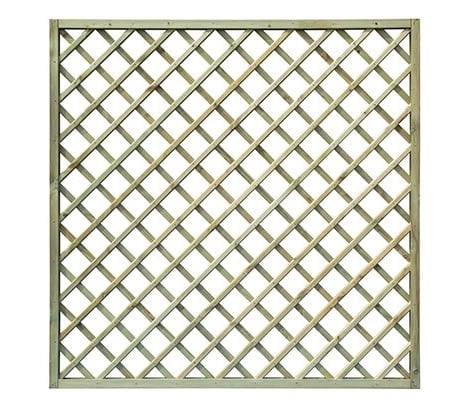 Diamond trellis panel for garden fencing and decorative purposes.