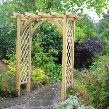 Zest Horizon timber garden arch with trellis sides