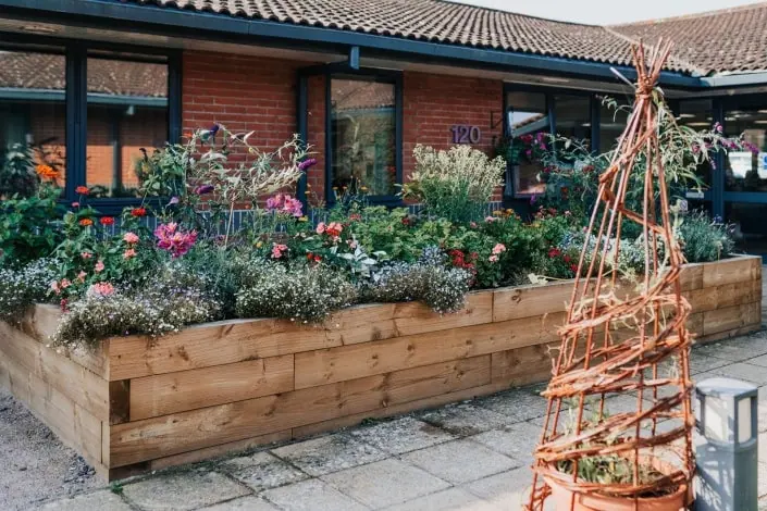 Planters at Sage House in Tangmere for the dementia support sensory garden.