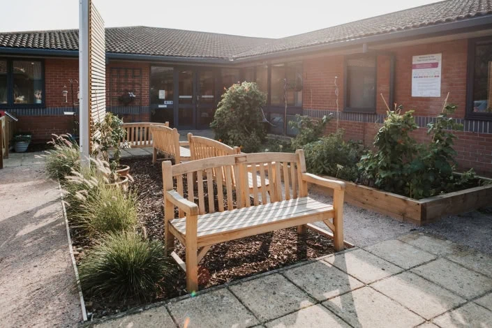 Benches at Sage House in Tangmere for the dementia support sensory garden.