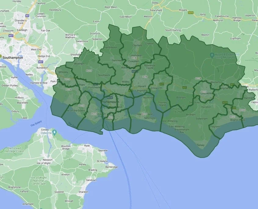 Map of Free Delivery Postcodes for Knight Fencing 