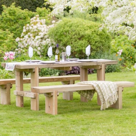 Rebecca Wooden Outdoor Dining Bench and Table Set