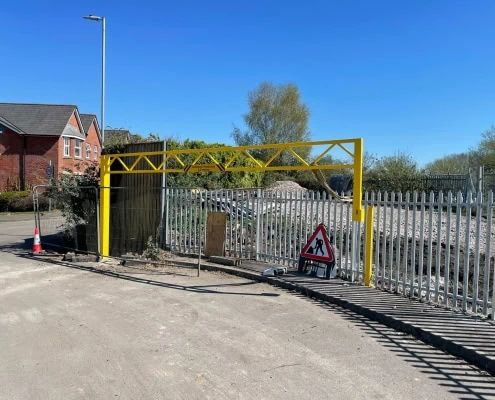 Photo of Height barriers and Network rail spec Steel palisade fencing installed by Knight Fencing at Salisbury Railway Station