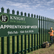 Knight Fencing Ltd National Apprenticeship Week 2026 banner on steel palisade fencing