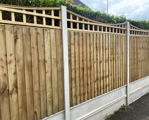 Trellis on closeboard fence panel with concrete gravel board