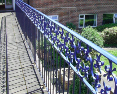 blue metal railings